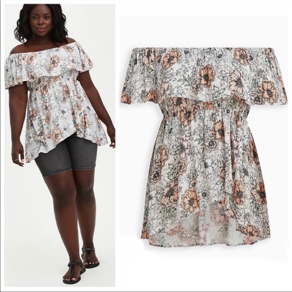 torrid Tops - Torrid Floral Crinkle Off Shoulder Top
